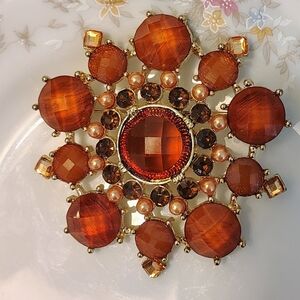 Vintage Orange and Gold Sunburst Brooch